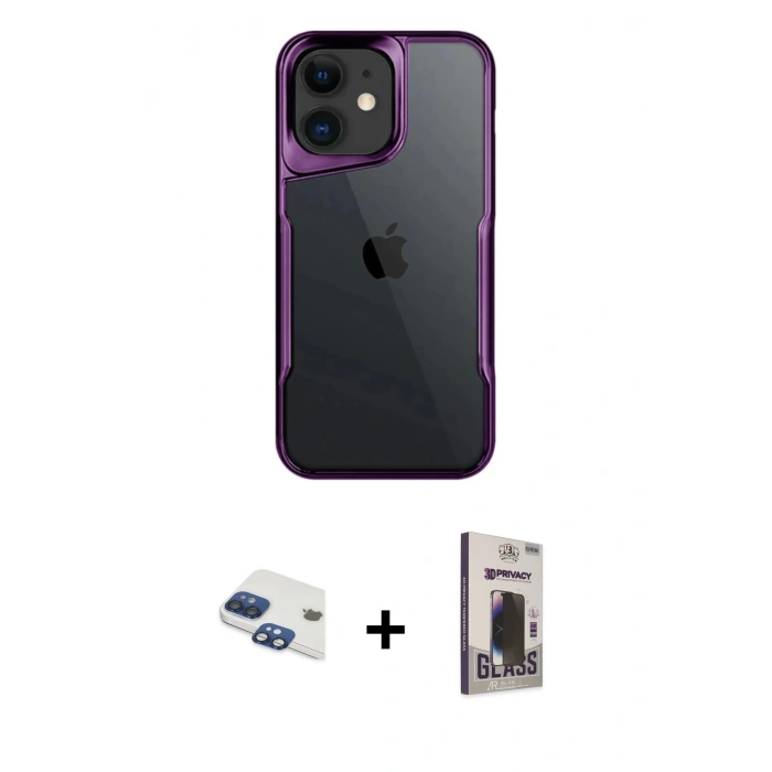 MARSİLYAN™- iPhone 11 Kılıf Akış Çizgi Koleksiyonu - Siyah Bilvis Hayalet Cam Ekran Koruyucu + Pers Alüminyum Kamera Lens - LT