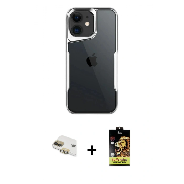 MARSİLYAN™- iPhone 11 Kılıf Akış Çizgi Koleksiyonu - Siyah Buffer Cam Ekran Koruyucu + Gold Pers Alüminyum Kamera Lens