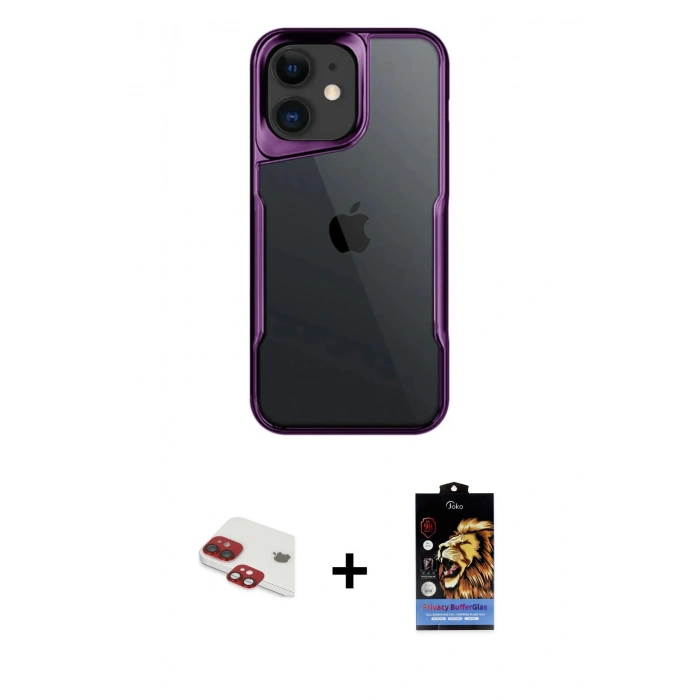 MARSİLYAN™- iPhone 11 Kılıf Akış Çizgi Koleksiyonu - Siyah Buffer Hayalet Cam Ekran Koruyucu + Pers Alüminyum Kamera Lens - KI