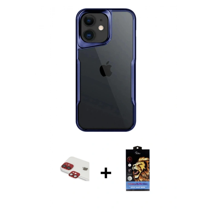 MARSİLYAN™- iPhone 11 Kılıf Akış Çizgi Koleksiyonu - Siyah Buffer Hayalet Cam Ekran Koruyucu + Pers Alüminyum Kamera Lens - KI