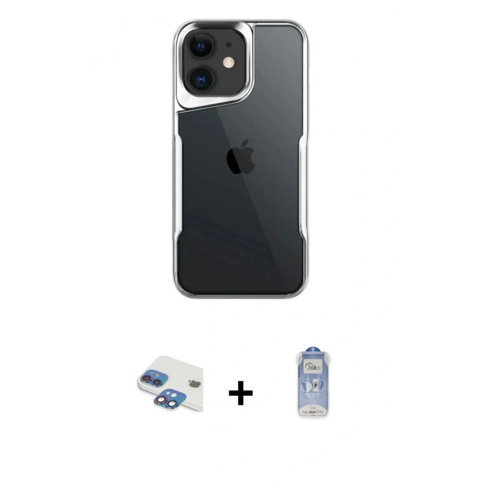MARSİLYAN™- iPhone 11 Kılıf Akış Çizgi Koleksiyonu - Siyah Joko Magic 5D Cam + Pers Alüminyum Kamera Lens - GI
