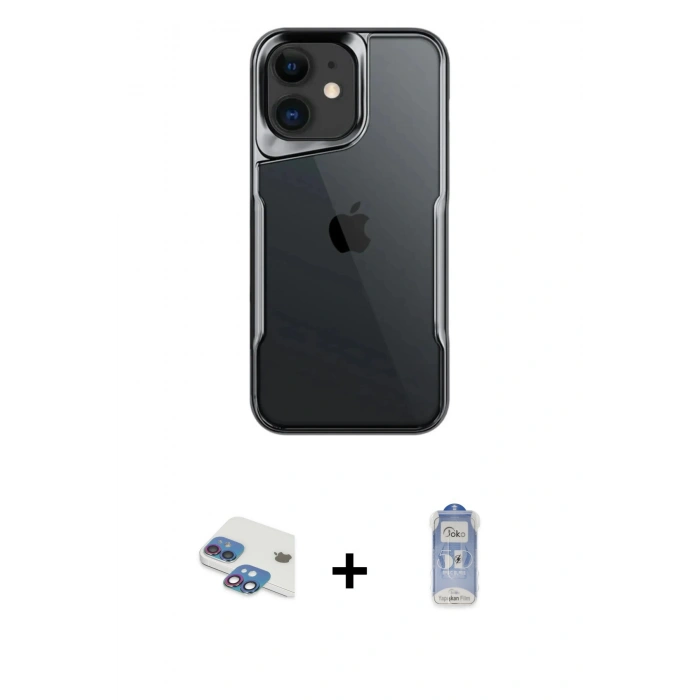 MARSİLYAN™- iPhone 11 Kılıf Akış Çizgi Koleksiyonu - Siyah Joko Magic 5D Cam + Pers Alüminyum Kamera Lens - GI