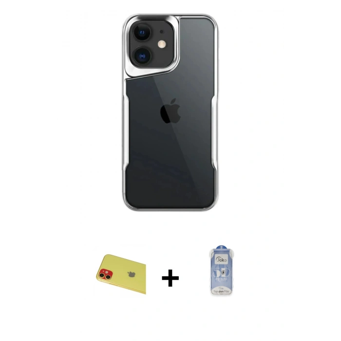 MARSİLYAN™- iPhone 11 Kılıf Akış Çizgi Koleksiyonu - Siyah Joko Magic 5D Cam + Kırmızı Rainbow Kamera Lens Koruma Cam