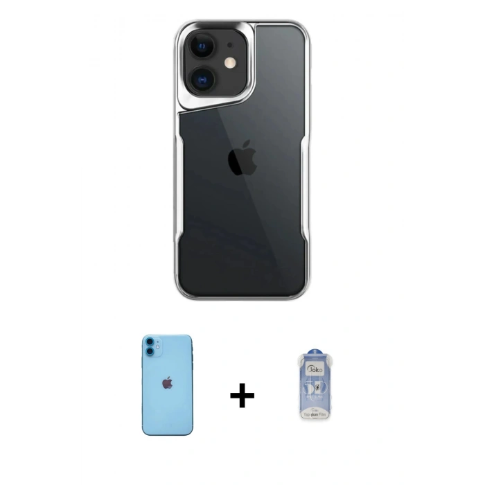 MARSİLYAN™- iPhone 11 Kılıf Akış Çizgi Koleksiyonu - Siyah Joko Magic 5D Cam + Neon Fosforlu Kamera Lens - MI