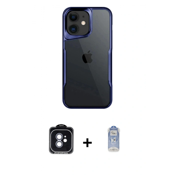 MARSİLYAN™- iPhone 11 Kılıf Akış Çizgi Koleksiyonu - Siyah Joko Magic 5D Cam + PVD Metal Kamera Lens - MI