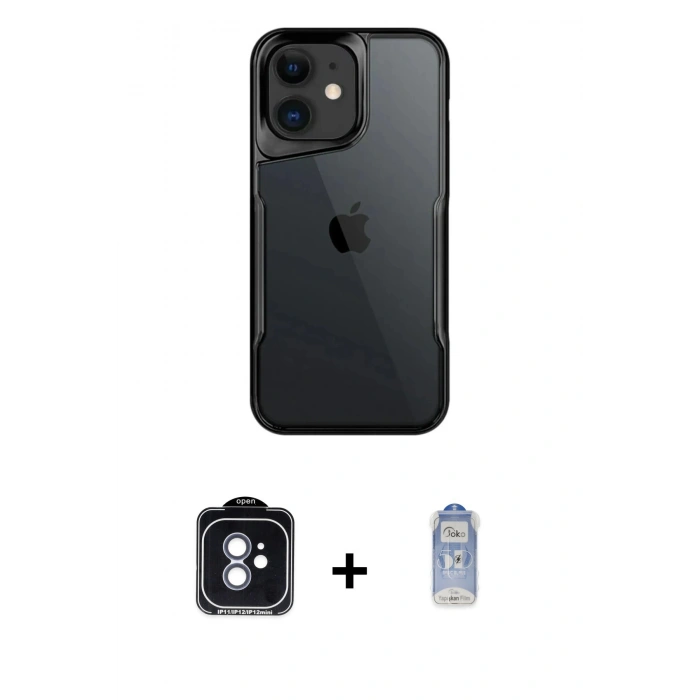 MARSİLYAN™- iPhone 11 Kılıf Akış Çizgi Koleksiyonu - Siyah Joko Magic 5D Cam + PVD Metal Kamera Lens - MI
