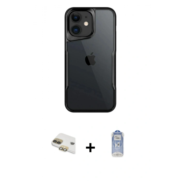 MARSİLYAN™- iPhone 11 Kılıf Akış Çizgi Koleksiyonu - Siyah Joko Magic 5D Cam + Pers Alüminyum Kamera Lens - GD