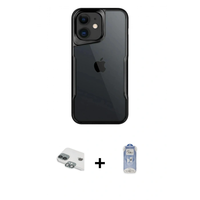 MARSİLYAN™- iPhone 11 Kılıf Akış Çizgi Koleksiyonu - Siyah Joko Magic 5D Cam + Pers Alüminyum Kamera Lens - YL