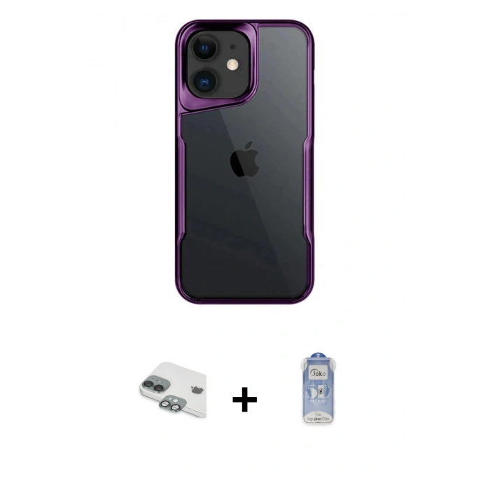 MARSİLYAN™- iPhone 11 Kılıf Akış Çizgi Koleksiyonu - Siyah Joko Magic 5D Cam + Pers Alüminyum Kamera Lens - YL