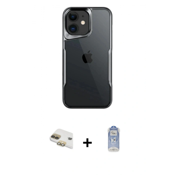MARSİLYAN™- iPhone 11 Kılıf Akış Çizgi Koleksiyonu - Siyah Joko Magic 5D Cam + Pers Alüminyum Kamera Lens - GD