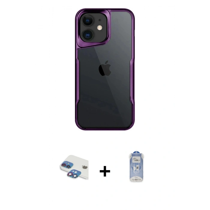 MARSİLYAN™- iPhone 11 Kılıf Akış Çizgi Koleksiyonu - Siyah Joko Magic 5D Cam + Pers Alüminyum Kamera Lens - GI