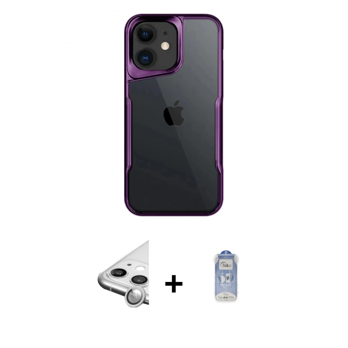 MARSİLYAN™- iPhone 11 Kılıf Akış Çizgi Koleksiyonu - Siyah Joko Magic 5D Cam + Raze Metal Kamera Lens - GS