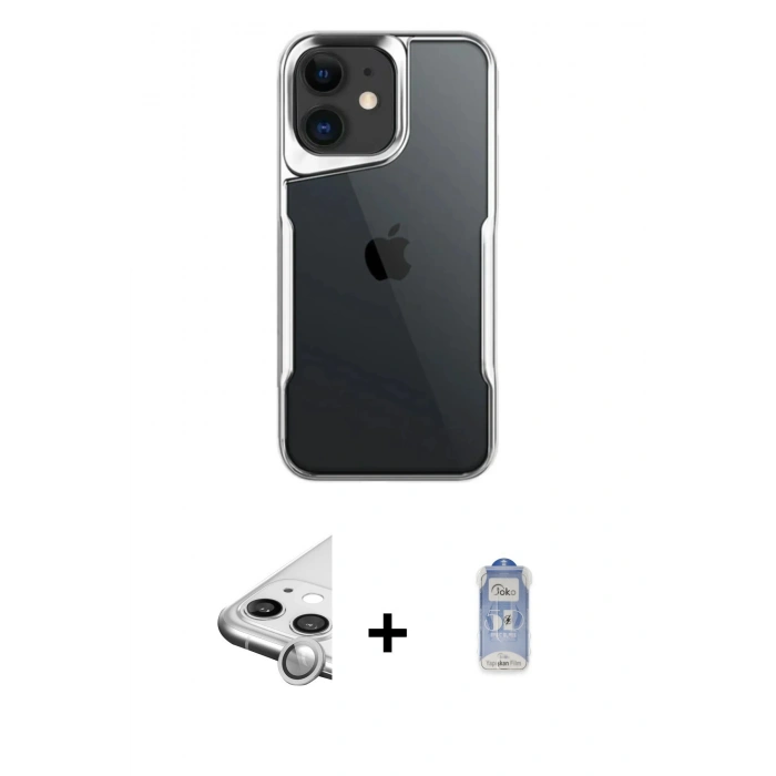 MARSİLYAN™- iPhone 11 Kılıf Akış Çizgi Koleksiyonu - Siyah Joko Magic 5D Cam + Raze Metal Kamera Lens - GS