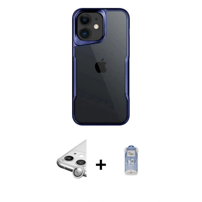 MARSİLYAN™- iPhone 11 Kılıf Akış Çizgi Koleksiyonu - Siyah Joko Magic 5D Cam + Raze Metal Kamera Lens - GS