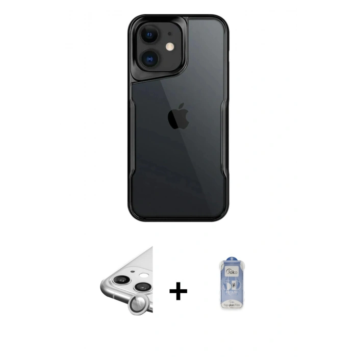 MARSİLYAN™- iPhone 11 Kılıf Akış Çizgi Koleksiyonu - Siyah Joko Magic 5D Cam + Raze Metal Kamera Lens - GS