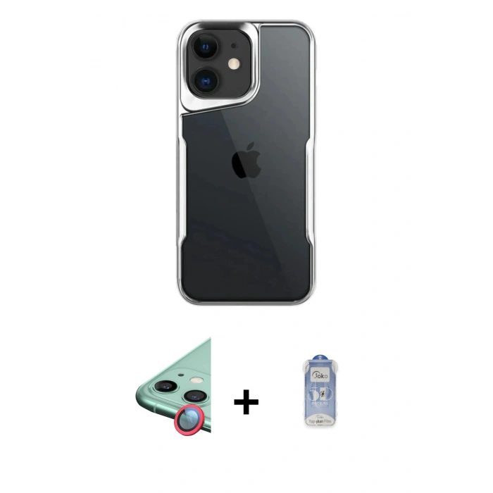 MARSİLYAN™- iPhone 11 Kılıf Akış Çizgi Koleksiyonu - Siyah Joko Magic 5D Cam + Raze Metal Kamera Lens - KI