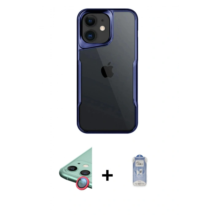 MARSİLYAN™- iPhone 11 Kılıf Akış Çizgi Koleksiyonu - Siyah Joko Magic 5D Cam + Raze Metal Kamera Lens - KI