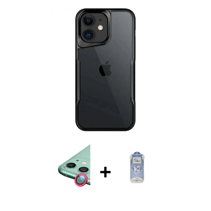 MARSİLYAN™- iPhone 11 Kılıf Akış Çizgi Koleksiyonu - Siyah Joko Magic 5D Cam + Raze Metal Kamera Lens - KI