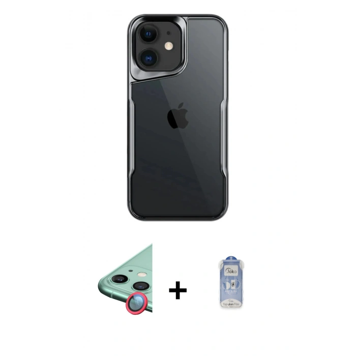 MARSİLYAN™- iPhone 11 Kılıf Akış Çizgi Koleksiyonu - Siyah Joko Magic 5D Cam + Raze Metal Kamera Lens - KI
