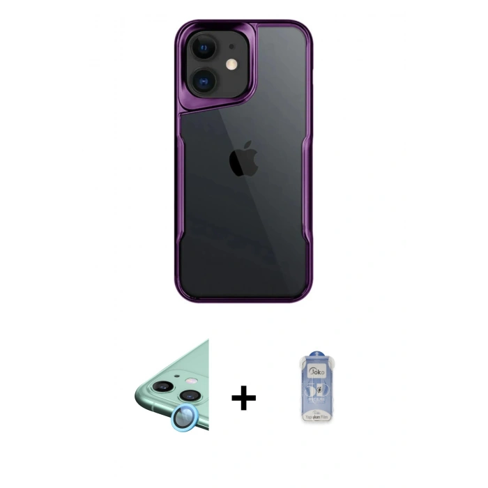 MARSİLYAN™- iPhone 11 Kılıf Akış Çizgi Koleksiyonu - Siyah Joko Magic 5D Cam + Raze Metal Kamera Lens - MI
