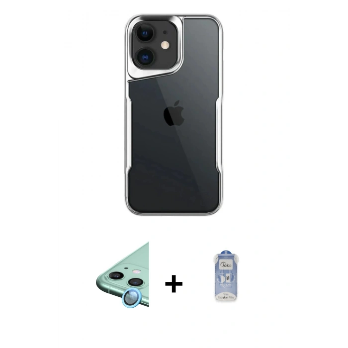 MARSİLYAN™- iPhone 11 Kılıf Akış Çizgi Koleksiyonu - Siyah Joko Magic 5D Cam + Raze Metal Kamera Lens - MI