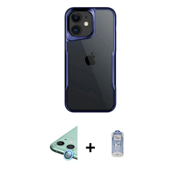 MARSİLYAN™- iPhone 11 Kılıf Akış Çizgi Koleksiyonu - Siyah Joko Magic 5D Cam + Raze Metal Kamera Lens - MI