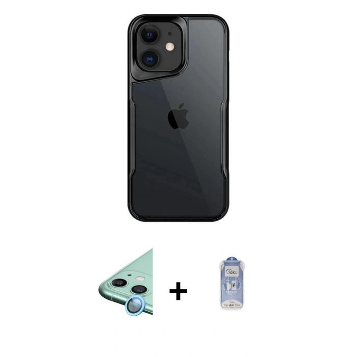 MARSİLYAN™- iPhone 11 Kılıf Akış Çizgi Koleksiyonu - Siyah Joko Magic 5D Cam + Raze Metal Kamera Lens - MI