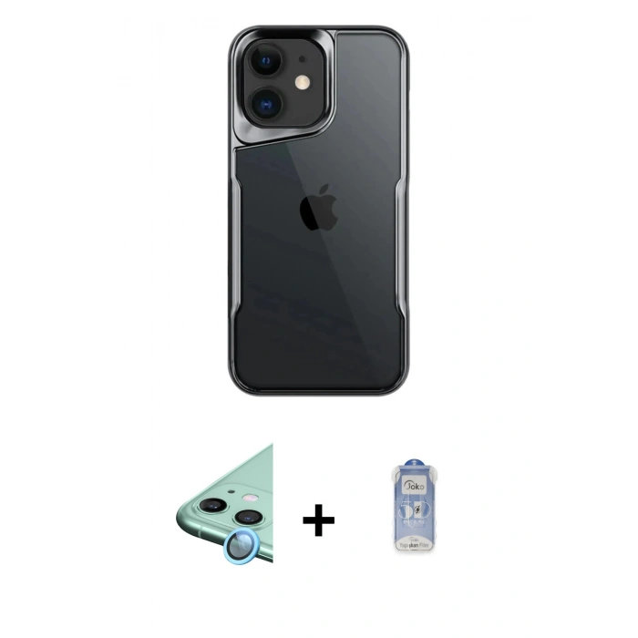 MARSİLYAN™- iPhone 11 Kılıf Akış Çizgi Koleksiyonu - Siyah Joko Magic 5D Cam + Raze Metal Kamera Lens - MI