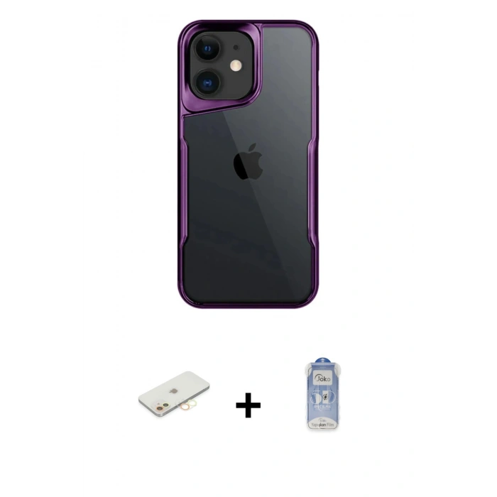 MARSİLYAN™- iPhone 11 Kılıf Akış Çizgi Koleksiyonu - Siyah Joko Magic 5D Cam + Renkli Kamera Lens Koruma Cam - SI