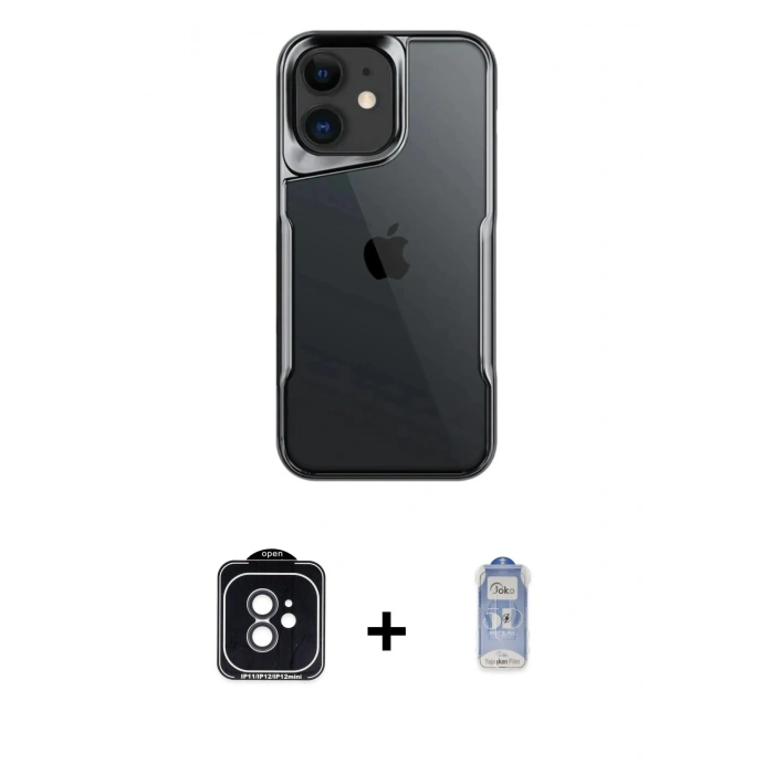 MARSİLYAN™- iPhone 11 Kılıf Akış Çizgi Koleksiyonu - Siyah Joko Magic 5D Cam + PVD Metal Kamera Lens - SH