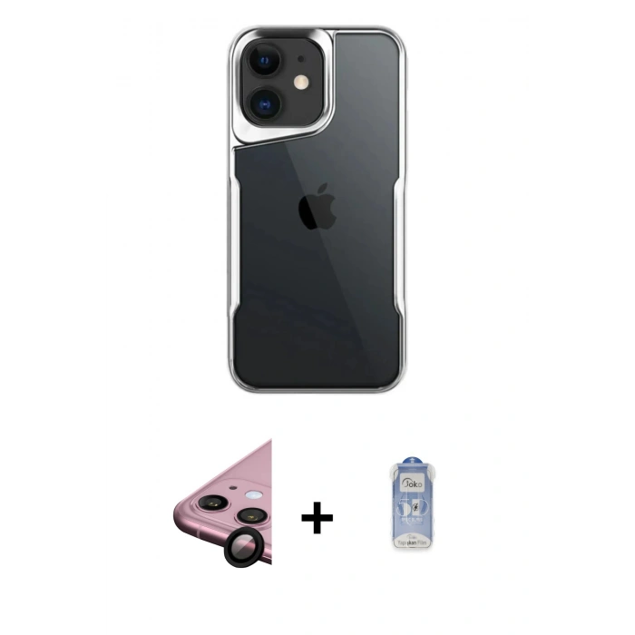 MARSİLYAN™- iPhone 11 Kılıf Akış Çizgi Koleksiyonu - Siyah Joko Magic 5D Cam + Raze Metal Kamera Lens - SH