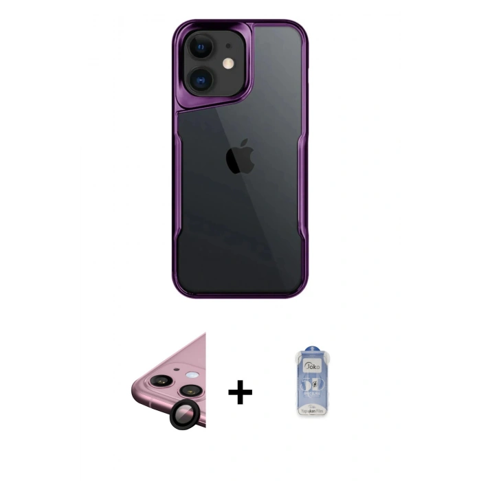 MARSİLYAN™- iPhone 11 Kılıf Akış Çizgi Koleksiyonu - Siyah Joko Magic 5D Cam + Raze Metal Kamera Lens - SH