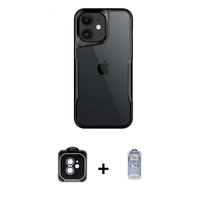 MARSİLYAN™- iPhone 11 Kılıf Akış Çizgi Koleksiyonu - Siyah Joko Magic 5D Cam + PVD Metal Kamera Lens - YL