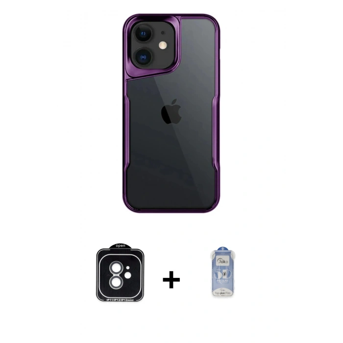 MARSİLYAN™- iPhone 11 Kılıf Akış Çizgi Koleksiyonu - Siyah Joko Magic 5D Cam + PVD Metal Kamera Lens - YL