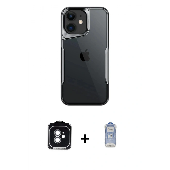 MARSİLYAN™- iPhone 11 Kılıf Akış Çizgi Koleksiyonu - Siyah Joko Magic 5D Cam + PVD Metal Kamera Lens - YL