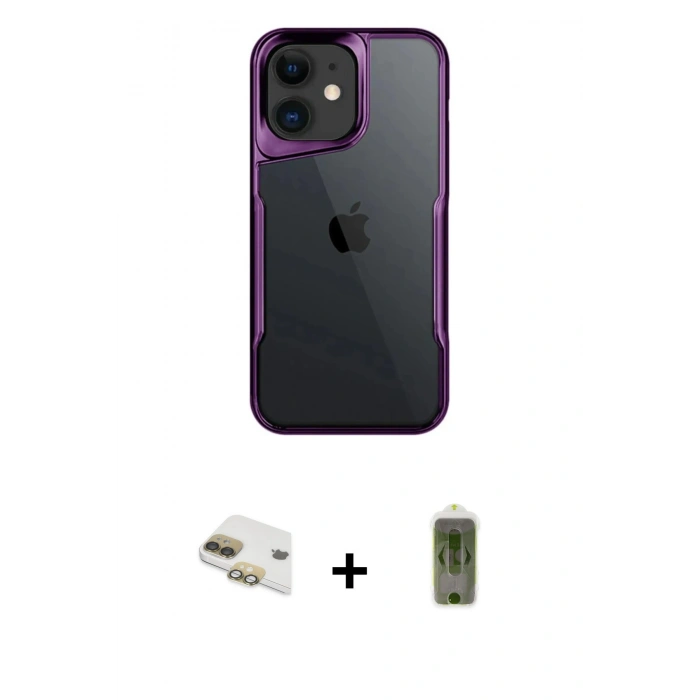 MARSİLYAN™- iPhone 11 Kılıf Akış Çizgi Koleksiyonu - Siyah Joko Magic 5D Hayalet Cam + Pers Alüminyum Kamera Lens - GD