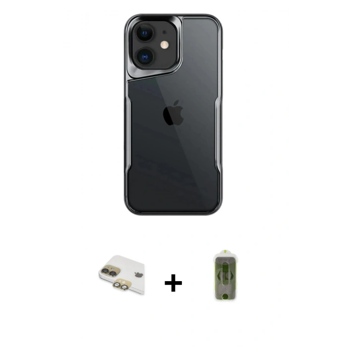 MARSİLYAN™- iPhone 11 Kılıf Akış Çizgi Koleksiyonu - Siyah Joko Magic 5D Hayalet Cam + Pers Alüminyum Kamera Lens - GD