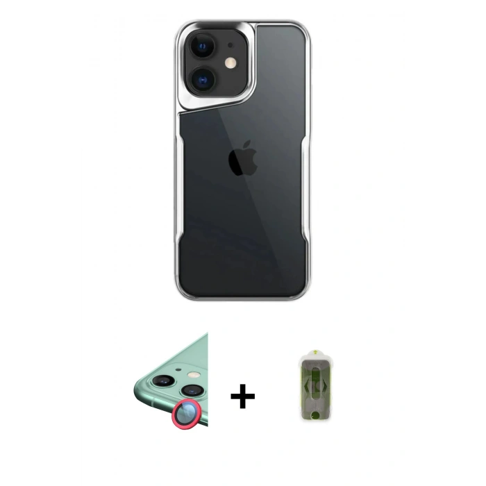 MARSİLYAN™- iPhone 11 Kılıf Akış Çizgi Koleksiyonu - Siyah Joko Magic 5D Hayalet Cam + Kırmızı Raze Metal Kamera Lens
