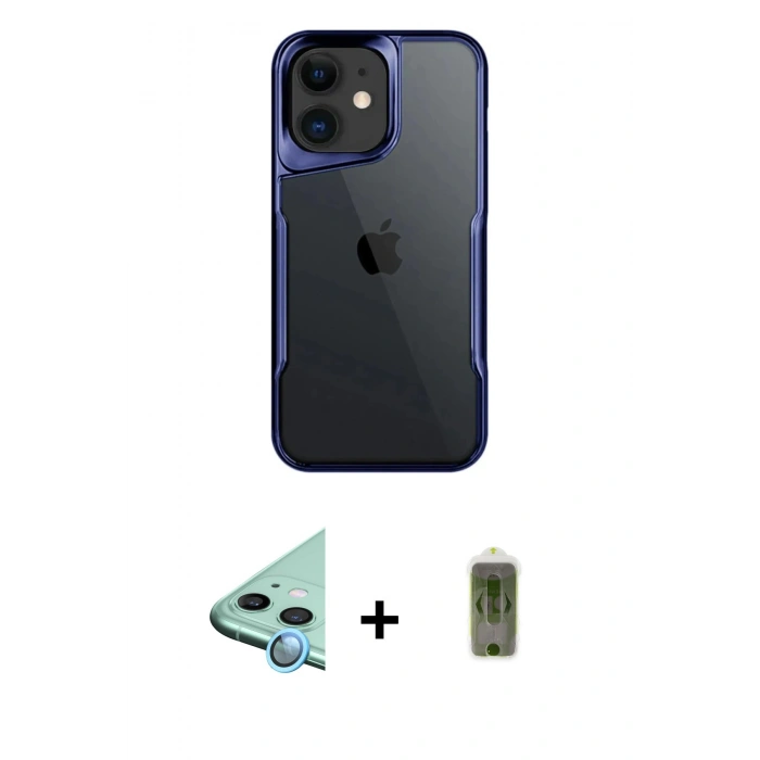 MARSİLYAN™- iPhone 11 Kılıf Akış Çizgi Koleksiyonu - Siyah Joko Magic 5D Hayalet Cam + Raze Metal Kamera Lens - MI