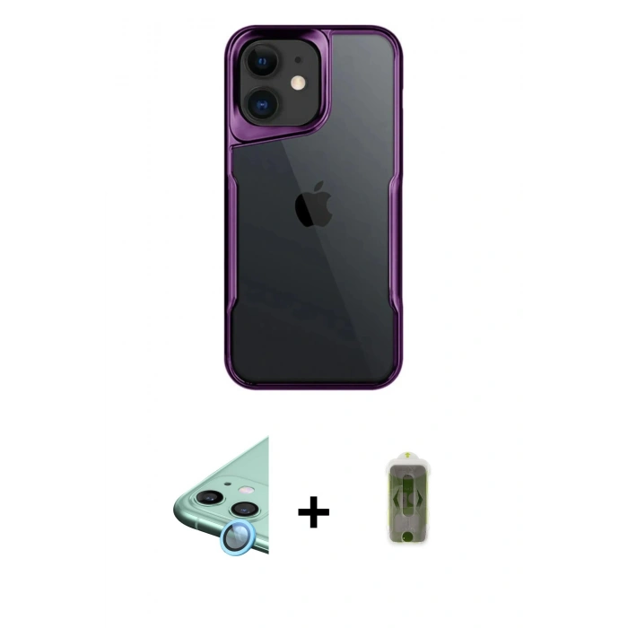 MARSİLYAN™- iPhone 11 Kılıf Akış Çizgi Koleksiyonu - Siyah Joko Magic 5D Hayalet Cam + Raze Metal Kamera Lens - MI
