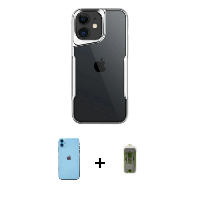 MARSİLYAN™- iPhone 11 Kılıf Akış Çizgi Koleksiyonu - Siyah Joko Magic 5D Hayalet Cam + Neon Fosforlu Kamera Lens - MI