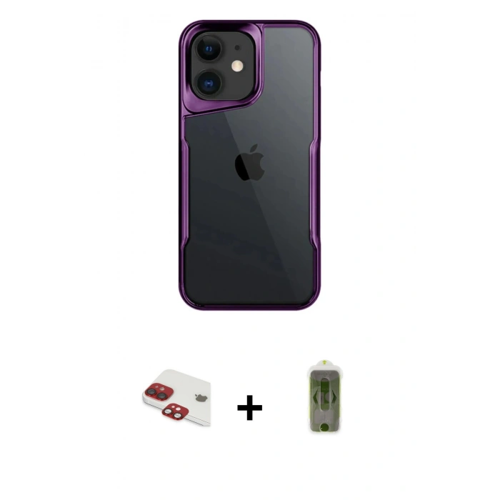 MARSİLYAN™- iPhone 11 Kılıf Akış Çizgi Koleksiyonu - Siyah Joko Magic 5D Hayalet Cam + Pers Alüminyum Kamera Lens - KI