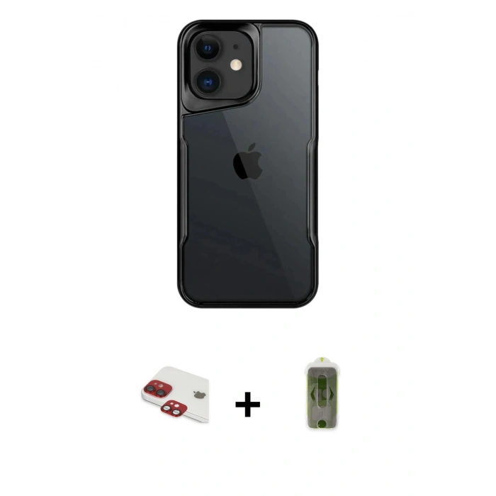 MARSİLYAN™- iPhone 11 Kılıf Akış Çizgi Koleksiyonu - Siyah Joko Magic 5D Hayalet Cam + Pers Alüminyum Kamera Lens - KI