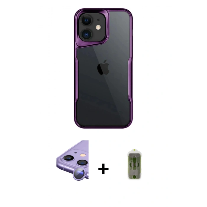 MARSİLYAN™- iPhone 11 Kılıf Akış Çizgi Koleksiyonu - Siyah Joko Magic 5D Hayalet Cam + Raze Metal Kamera Lens - MR