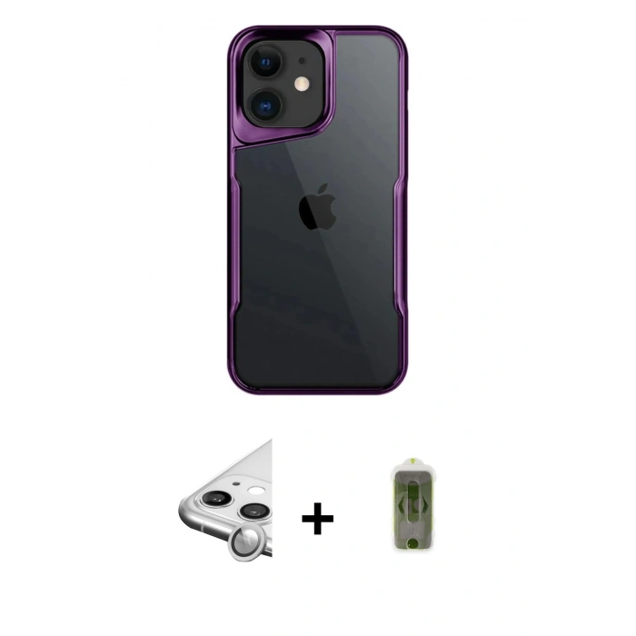 MARSİLYAN™- iPhone 11 Kılıf Akış Çizgi Koleksiyonu - Siyah Joko Magic 5D Hayalet Cam + Raze Metal Kamera Lens - GS