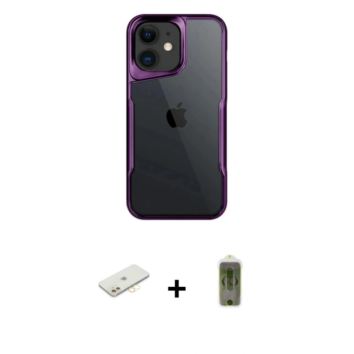 MARSİLYAN™- iPhone 11 Kılıf Akış Çizgi Koleksiyonu - Siyah Joko Magic 5D Hayalet Cam + Sarı Renkli Kamera Lens Koruma Cam