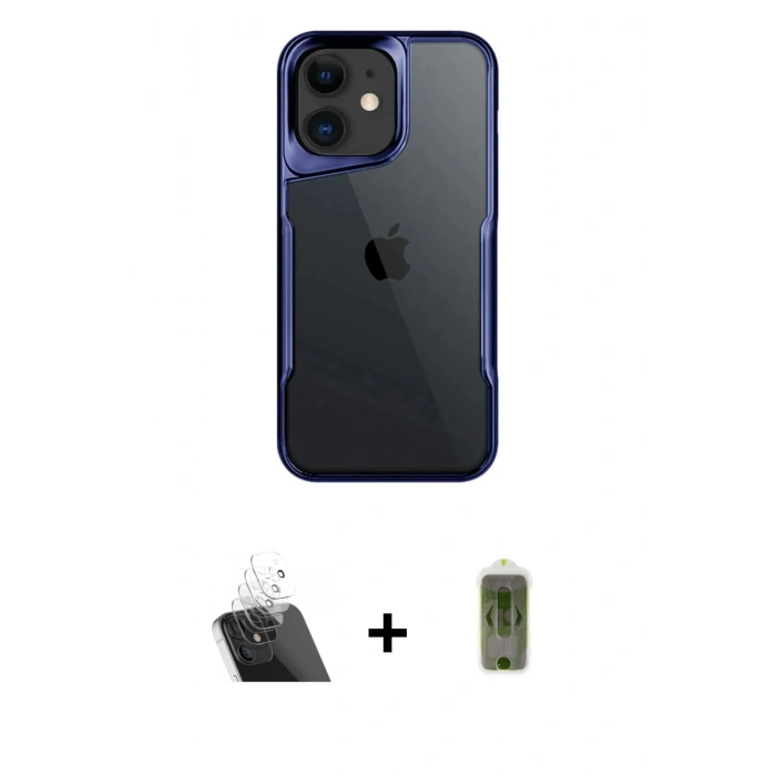 MARSİLYAN™- iPhone 11 Kılıf Akış Çizgi Koleksiyonu - Siyah Joko Magic 5D Hayalet Cam + Şeffaf Kamera Lens Koruma Cam