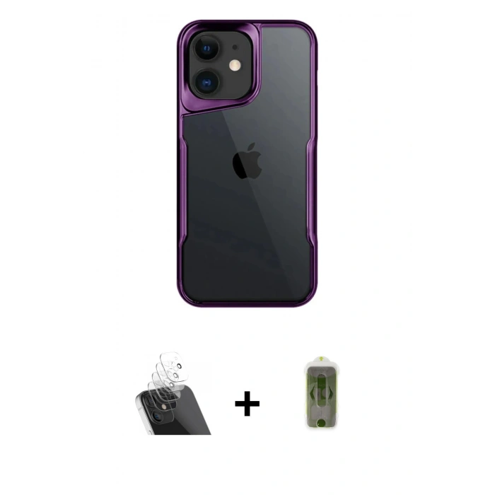 MARSİLYAN™- iPhone 11 Kılıf Akış Çizgi Koleksiyonu - Siyah Joko Magic 5D Hayalet Cam + Şeffaf Kamera Lens Koruma Cam