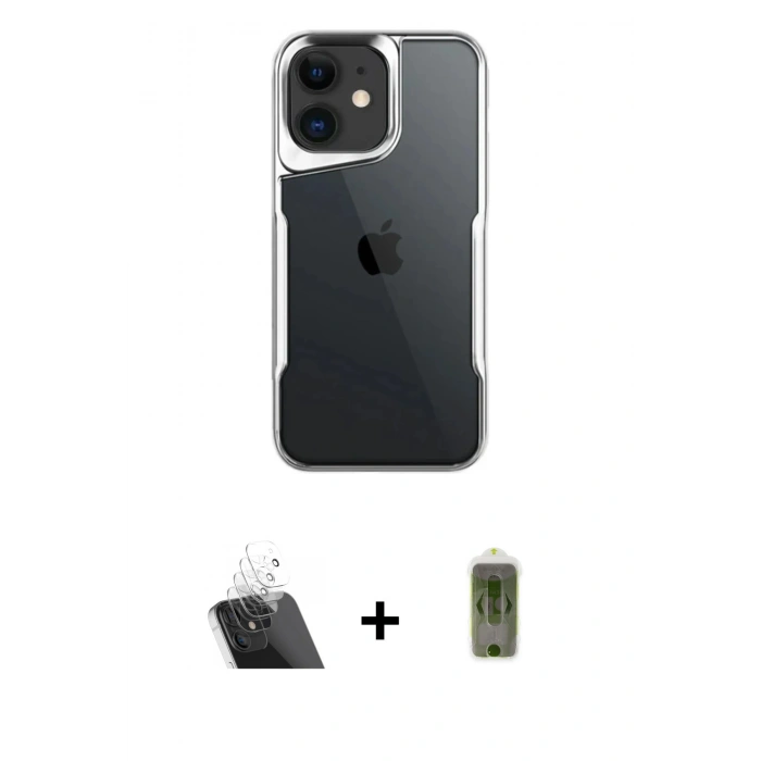 MARSİLYAN™- iPhone 11 Kılıf Akış Çizgi Koleksiyonu - Siyah Joko Magic 5D Hayalet Cam + Şeffaf Kamera Lens Koruma Cam