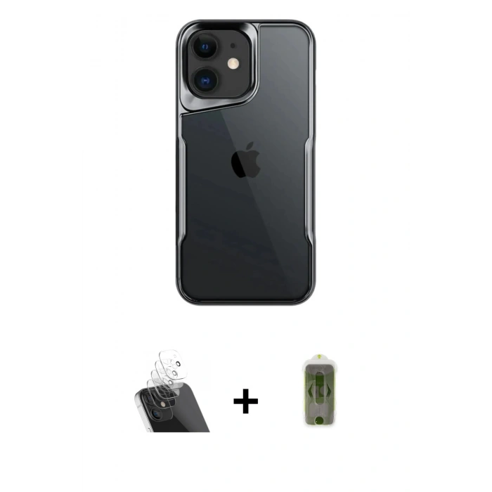 MARSİLYAN™- iPhone 11 Kılıf Akış Çizgi Koleksiyonu - Siyah Joko Magic 5D Hayalet Cam + Şeffaf Kamera Lens Koruma Cam